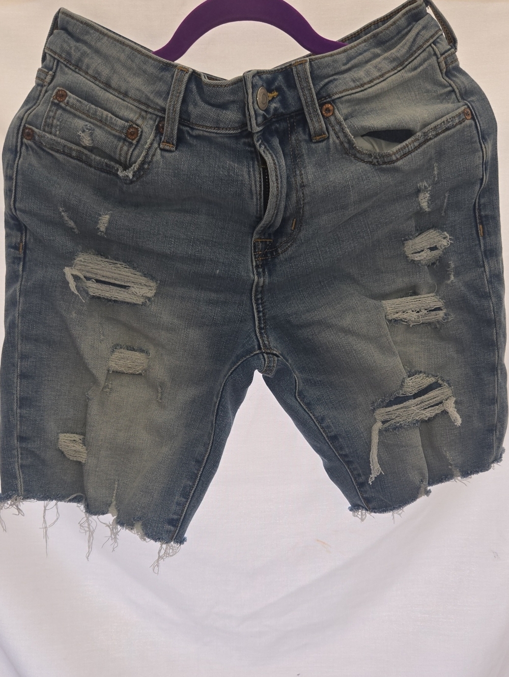 Men's Relaxed Distressed Denim Shorts - Faded Blue